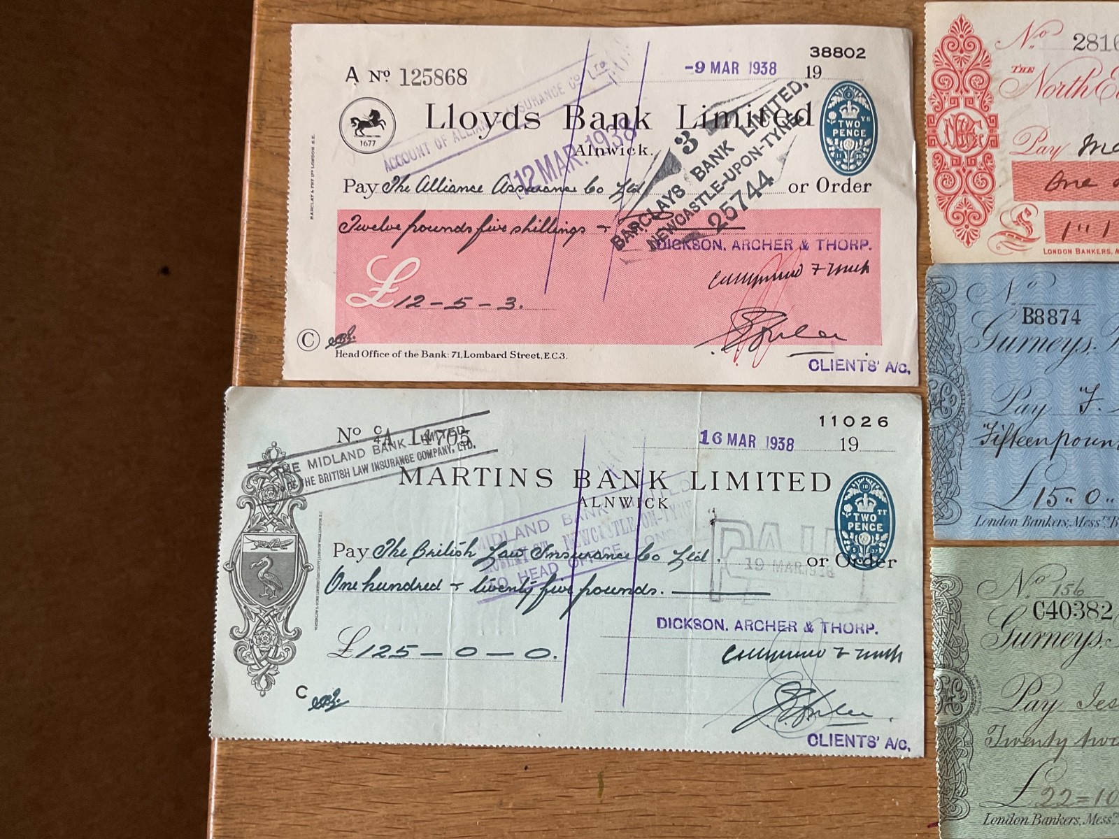 British vintage used cheques 6 items B5347