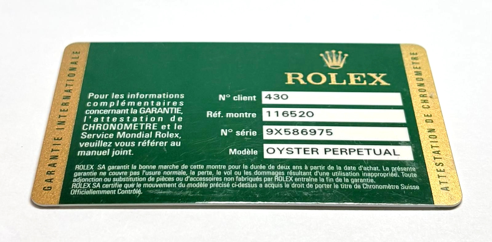 Rolex Cosmograph Daytona 116520 Warranty Certificate Guarantee 2014 9 Serial