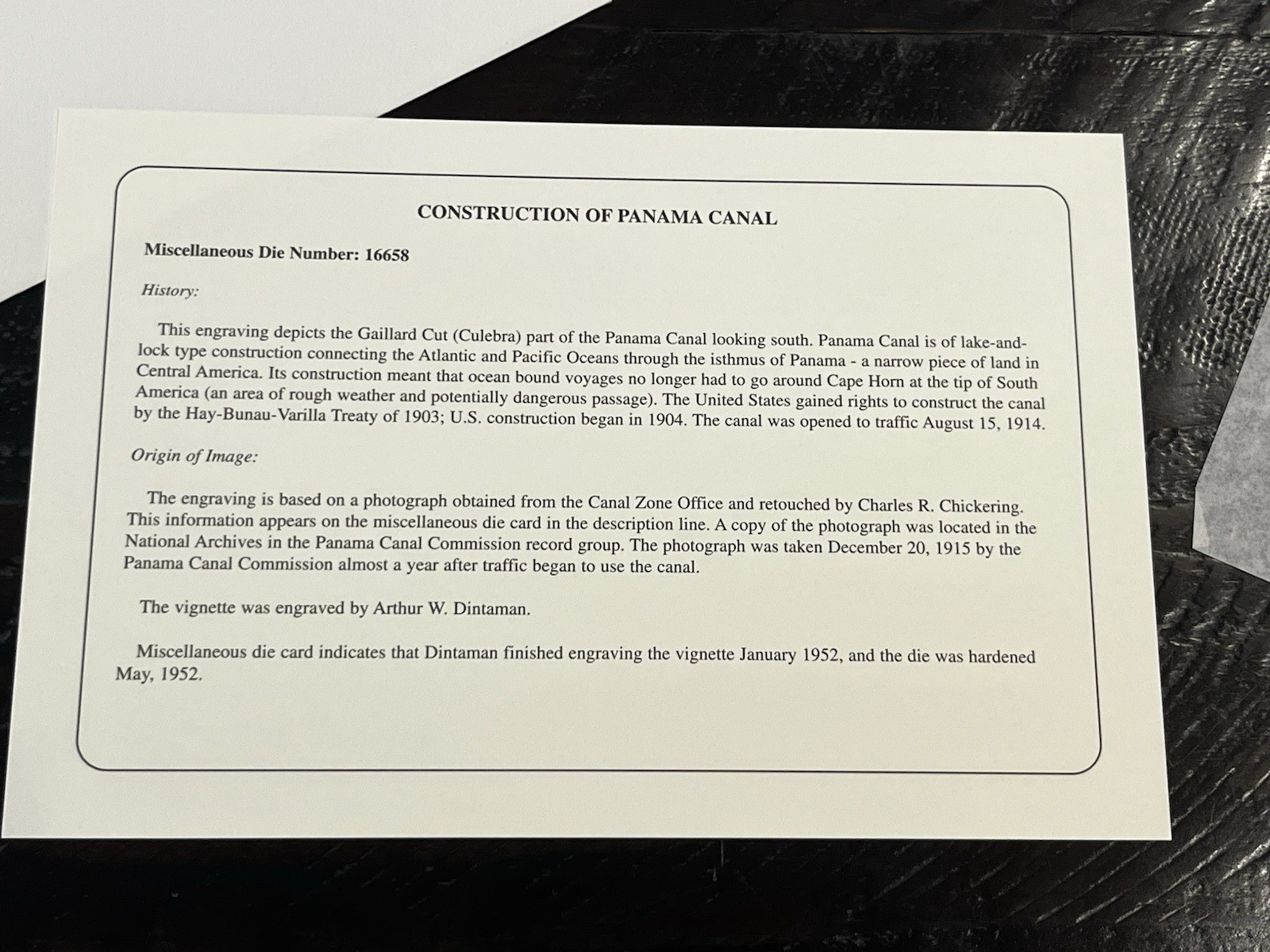 2000 BEP Construction of Panama Canal Intaglio Print Souvenir Card NM