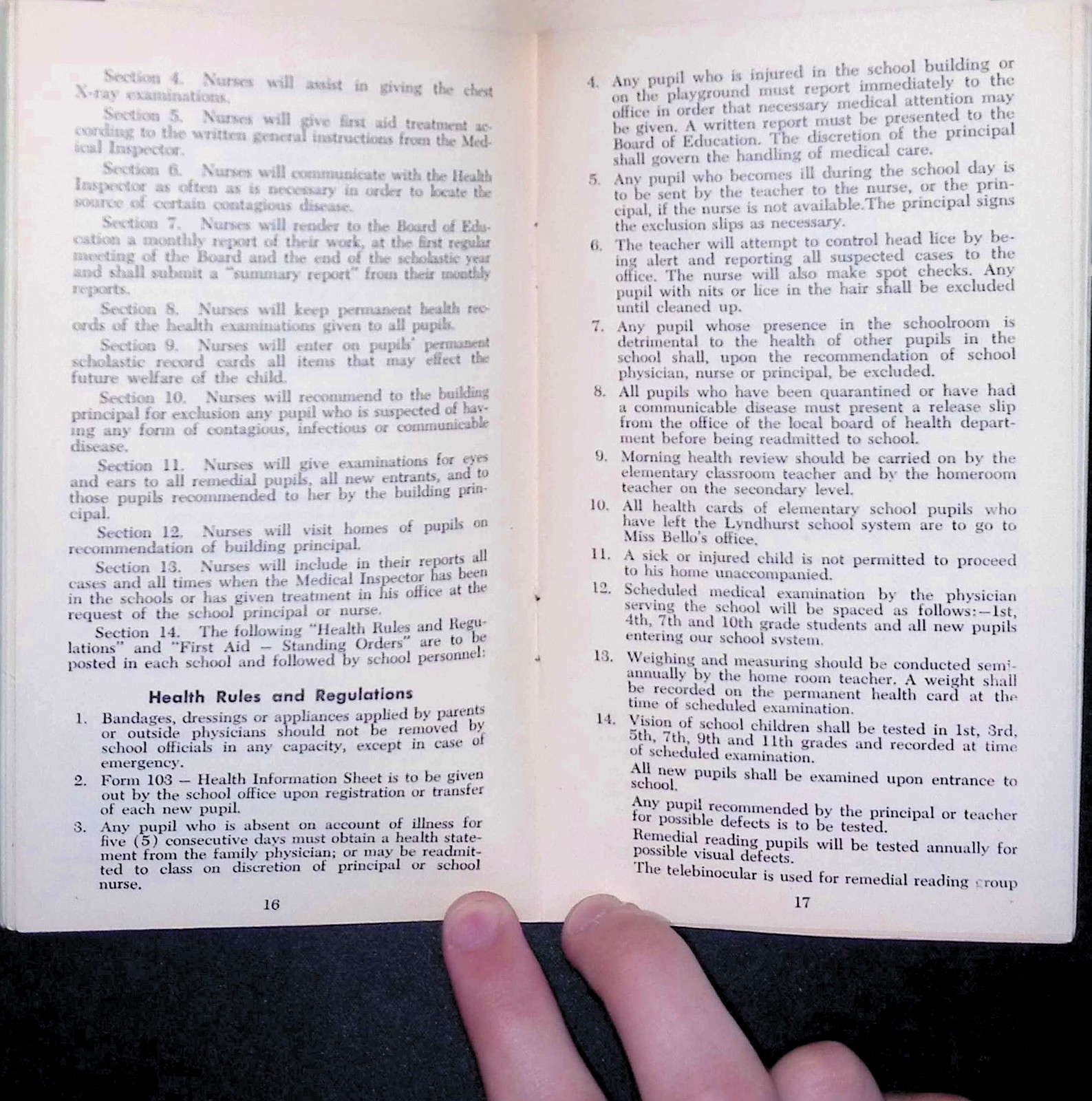 1953 Lyndhurst NJ School Bd Handbook Rules Regs Staff Student Conduct Folded
