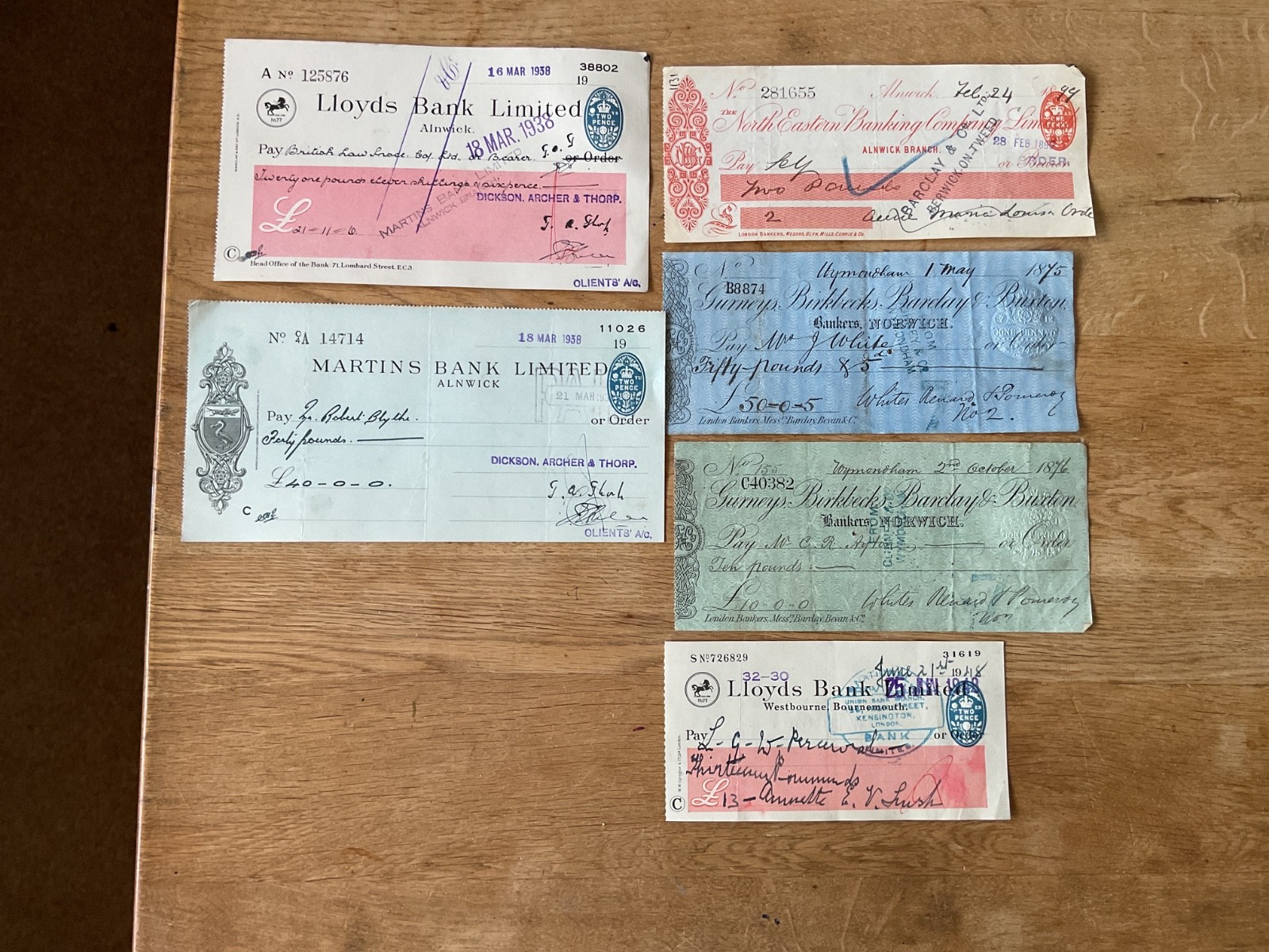 British vintage used cheques 6 items B5348