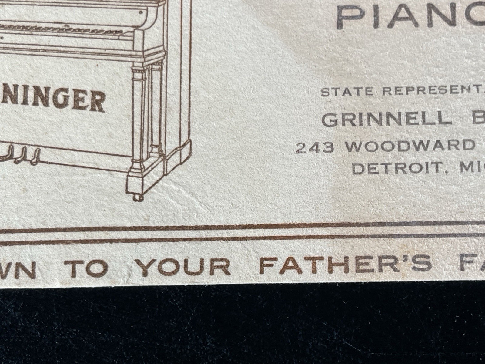 Vintage Shoninger Pianos Grinnell Bros Detroit Michigan Victorian Trade Card