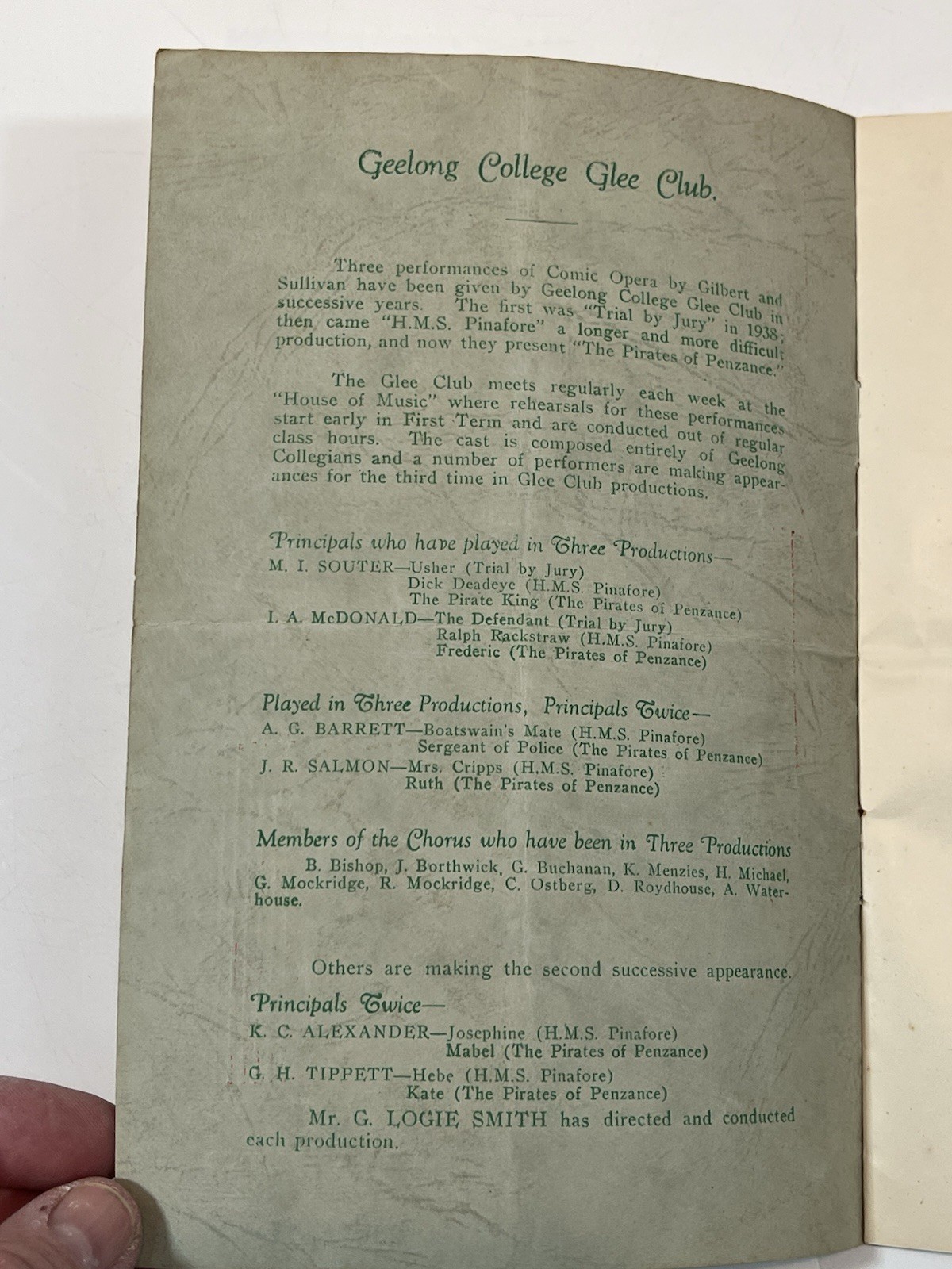 Geelong College Australia Glee Club Programme 1940’s Pirates Of Penzance