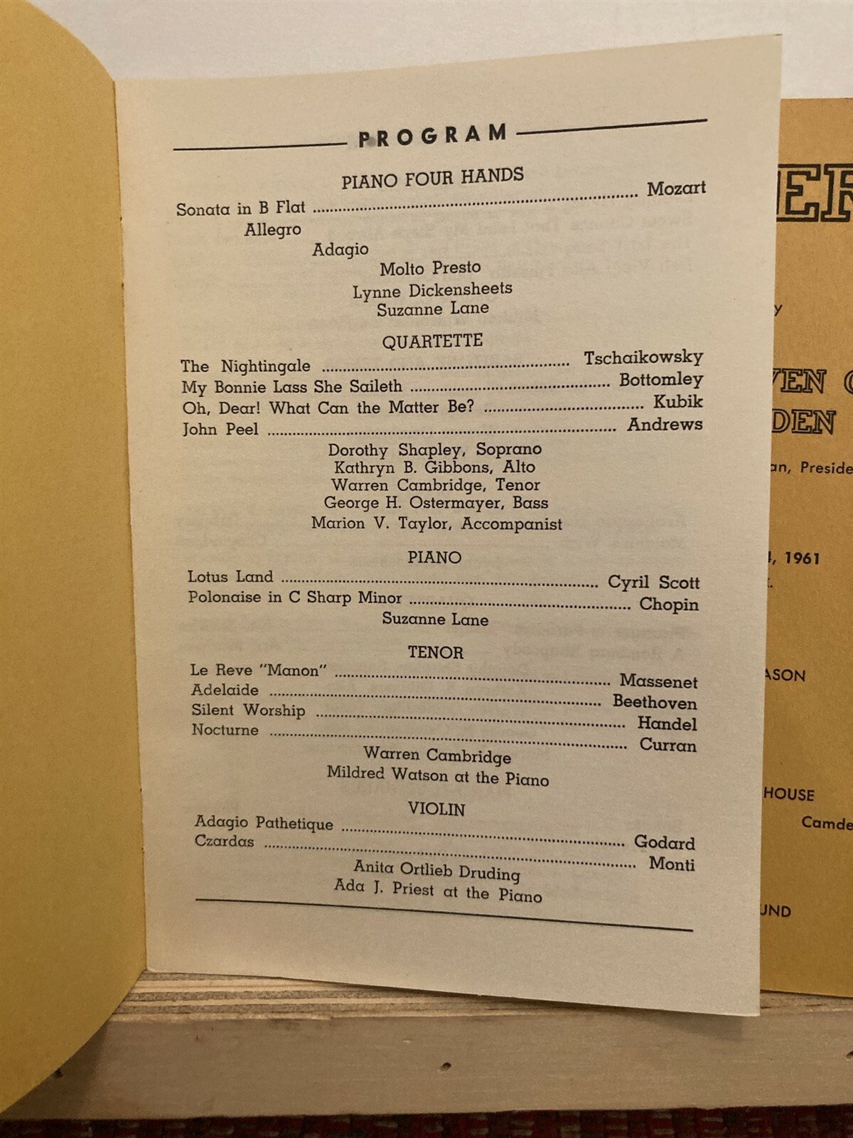 1961 May 4 Beethoven Club of Camden St. Paul’s Concert Program New Jersey NJ Vtg