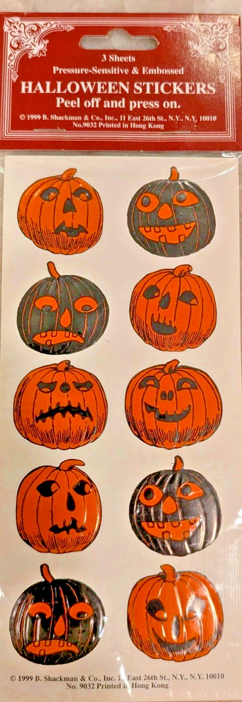 Vintage Halloween Stickers, Shackman & Co, Peel Off -Press On Unused  Retro 1999