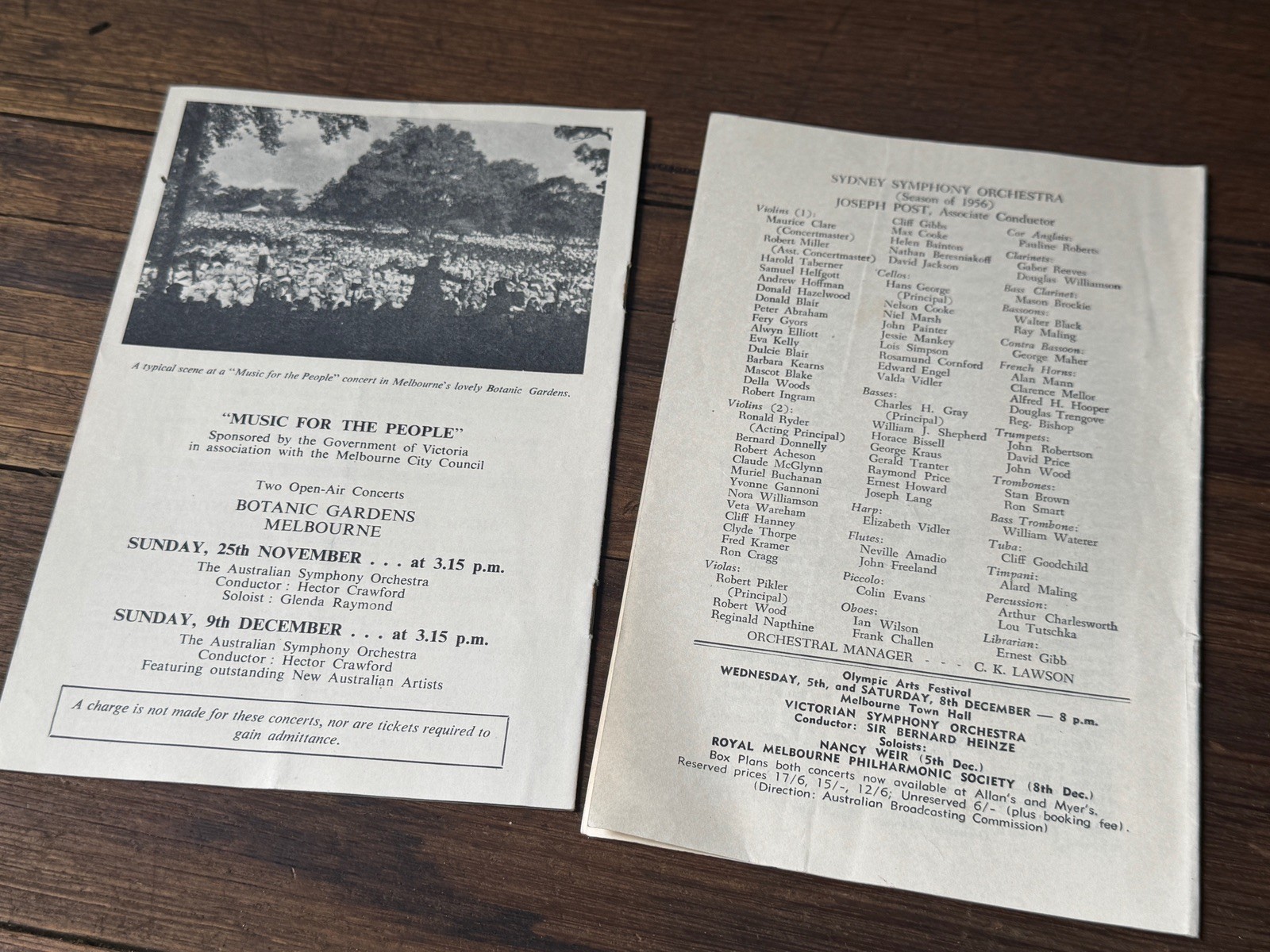 Vintage 1956 Melbourne Olympic Games THE ARTS FESTIVAL Music Programmes