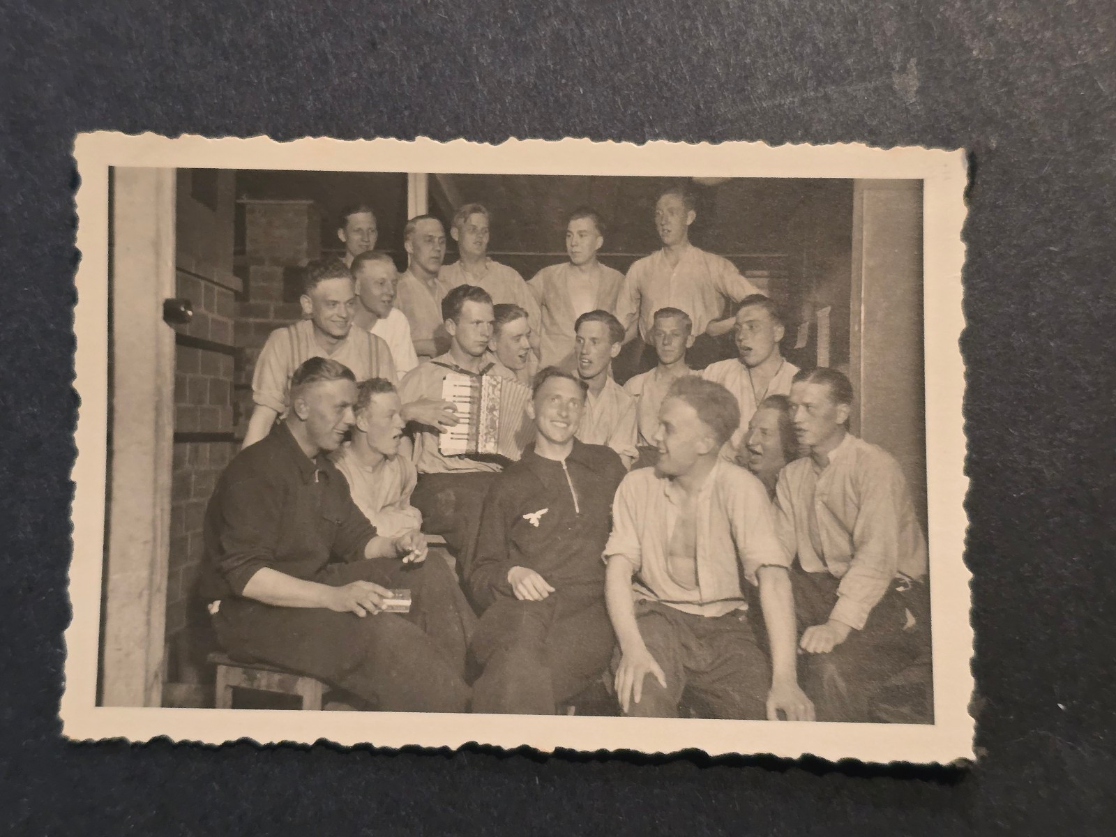 WWII German Photo Luftwaffe Soldiers Barracks Party Photo Accordion Music