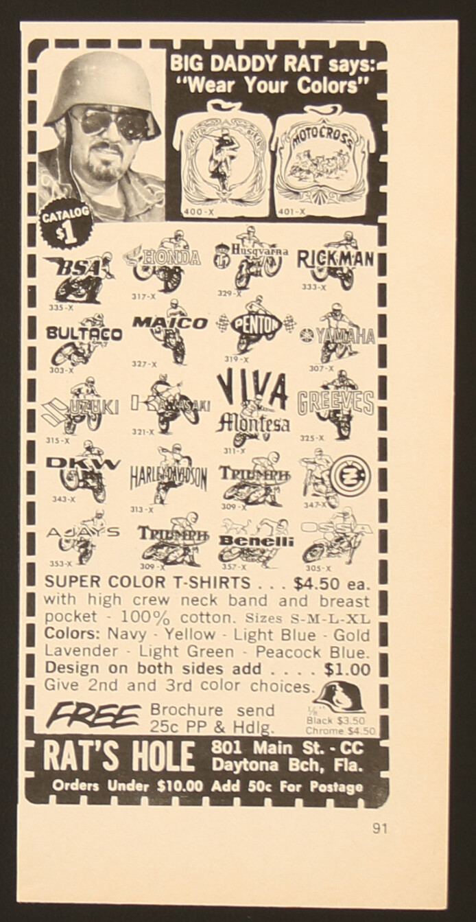 Rat’s Hole Daytona Beach Motorcycle T-shirt Designs Vintage Print Ad 1973
