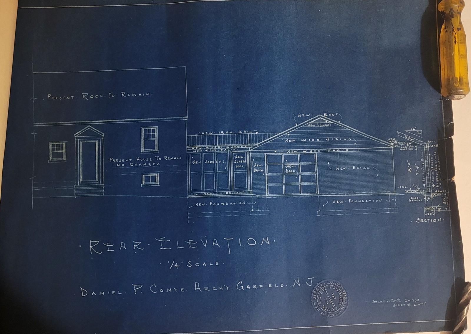 1960s ARCHITECTURAL BLUEPRINTS by Daniel P. Conte, New Jersey Complete Set Of 5