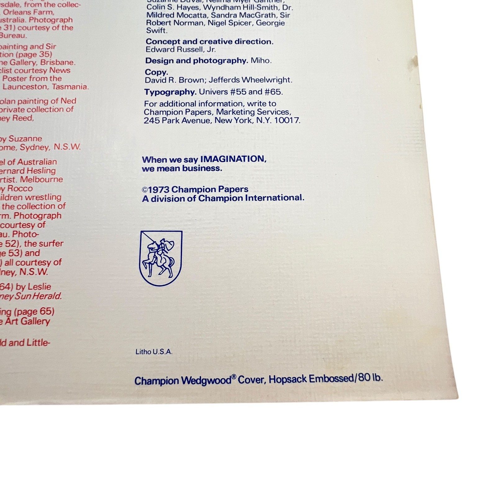 Graphic Design and Sample Papers 1973 Australia Champion Papers Imagination XVII