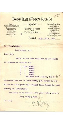1899 Boston Plate Glass Letter MA & RI Business Correspondence Providence RI