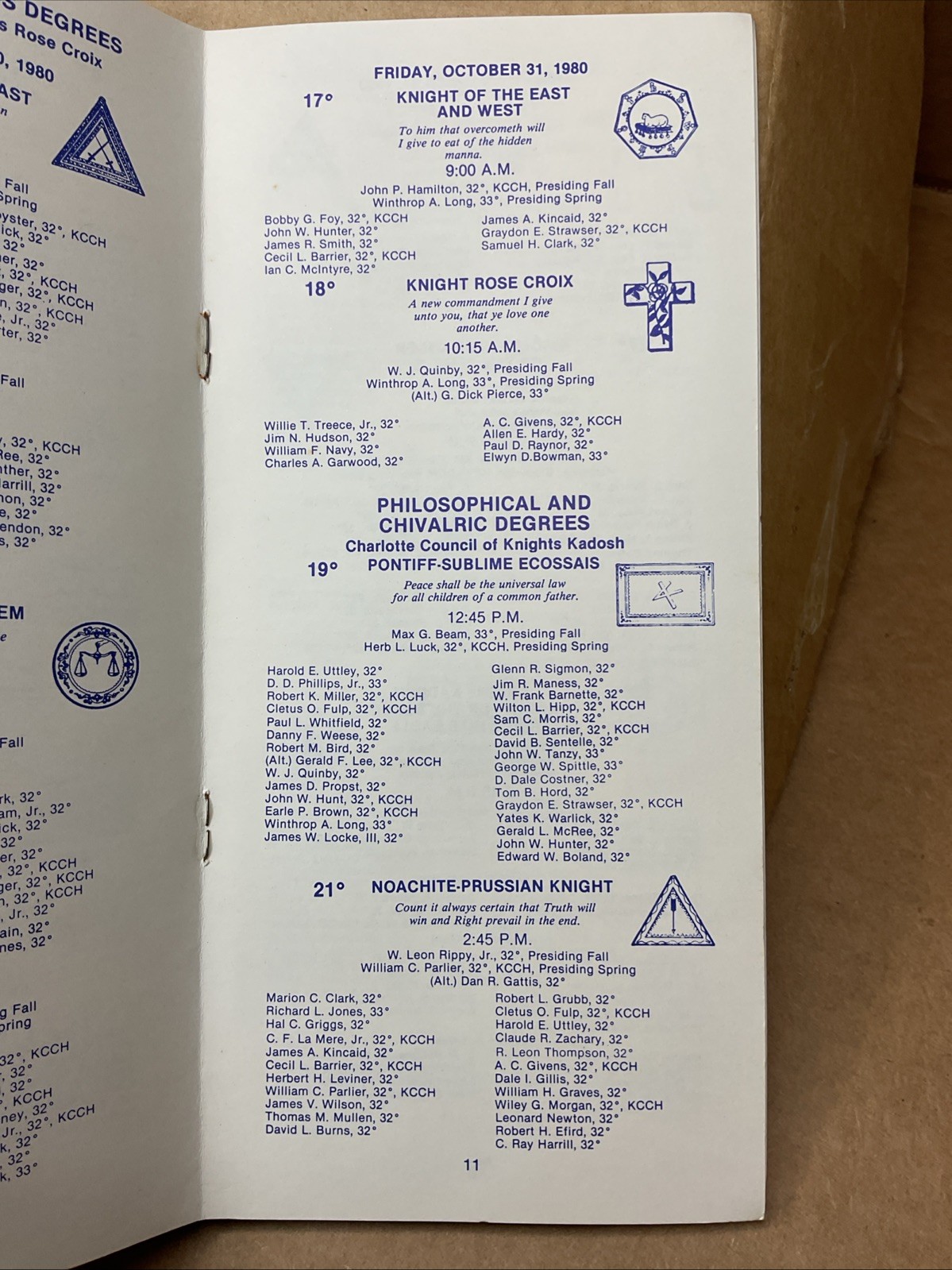 30 Oct-1 Nov 1980 Benoit-mills Memorial Class Fall Reunion Freemasonry Nc B73
