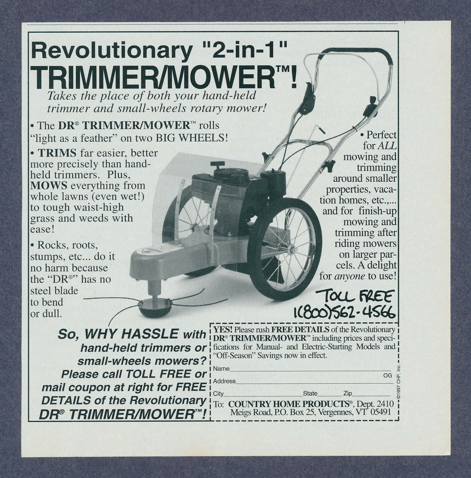 DR Trimmer Mower Vintage Print Ad April 1997