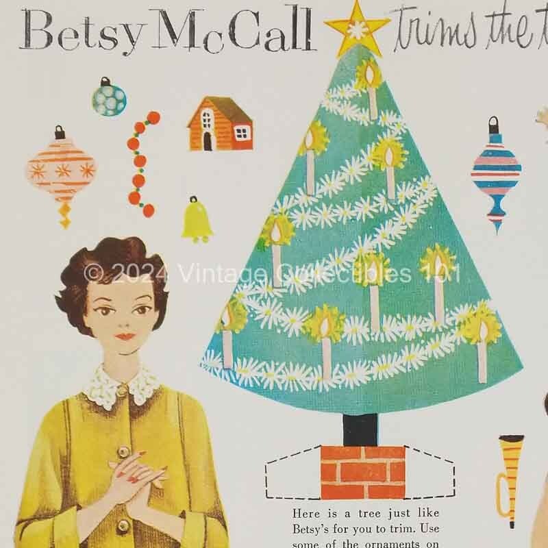 1954 Betsy McCall Trims The Tree Christmas Paper Doll art decor vintage print ad