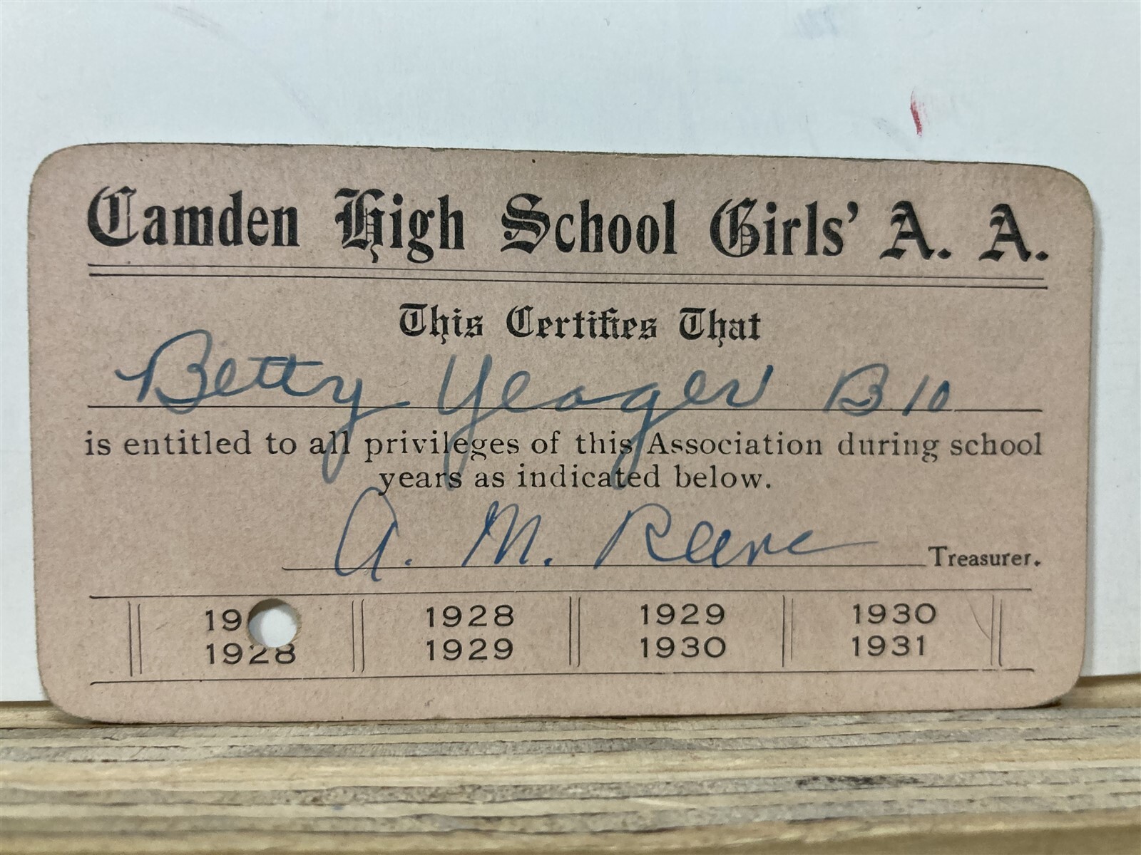 1927 1928 Camden High School Girls Athletic Association Card NJ Basketball Vtg