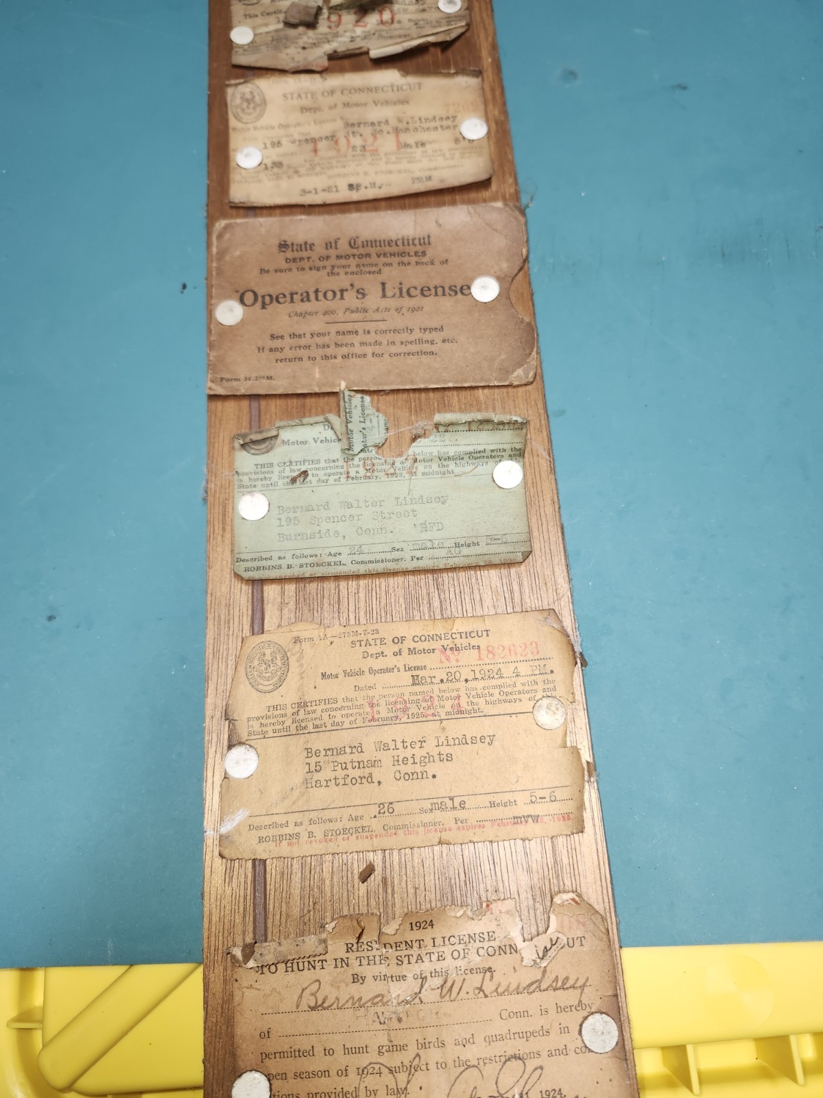 Vintage 1911 thru 1924 Connecticut DMV Paper Driver’s License Display Americana