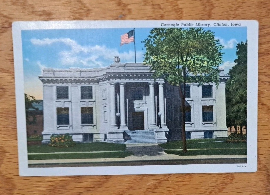 Carnegie Public Library Postcard c1910 Clinton Iowa