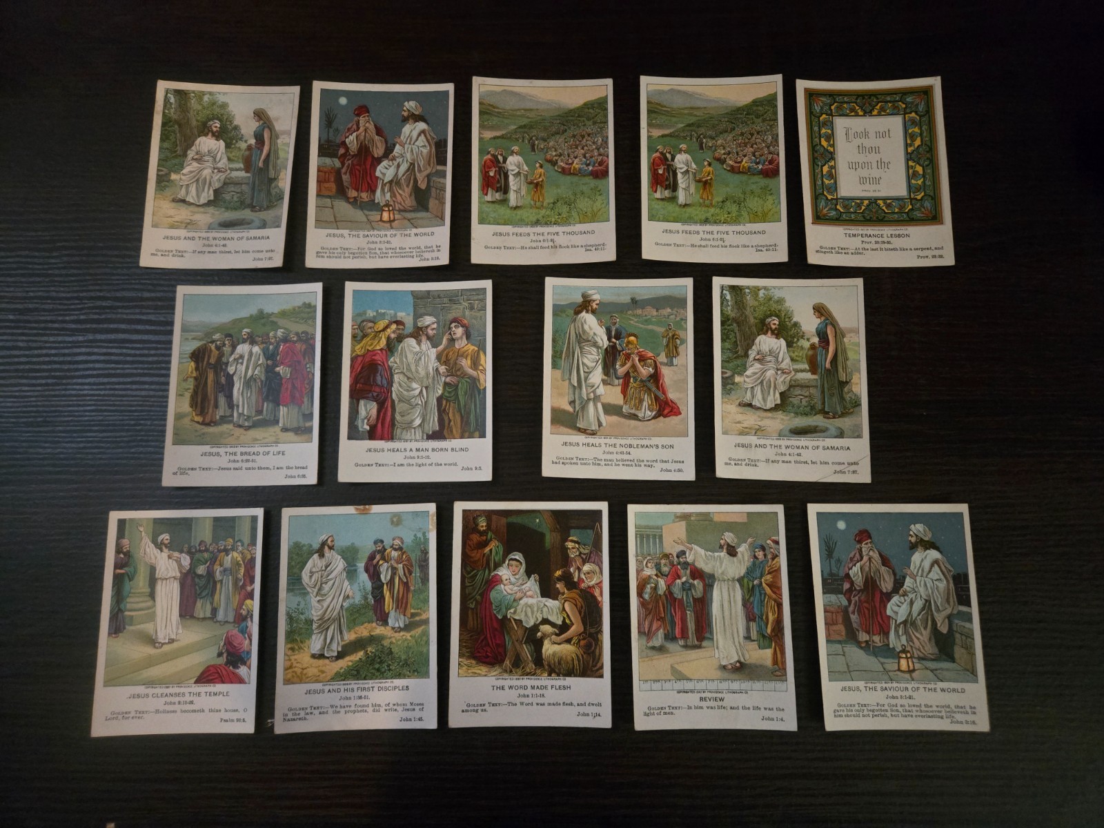Antique Berean Lesson Pictures Lot 14 Bible Cards 1908 Religious Lithograph