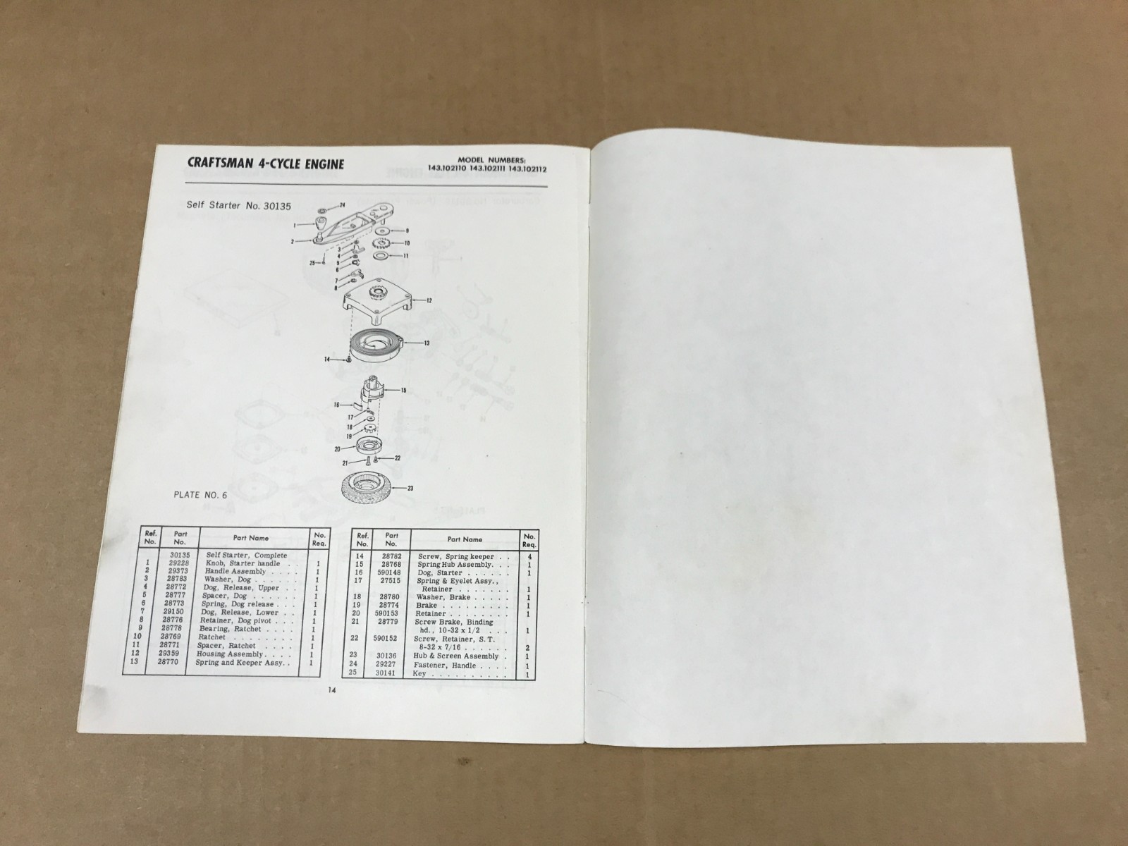 Vintage Craftsman Operating Instructions & Parts List For 4-Cycle Gas Engines