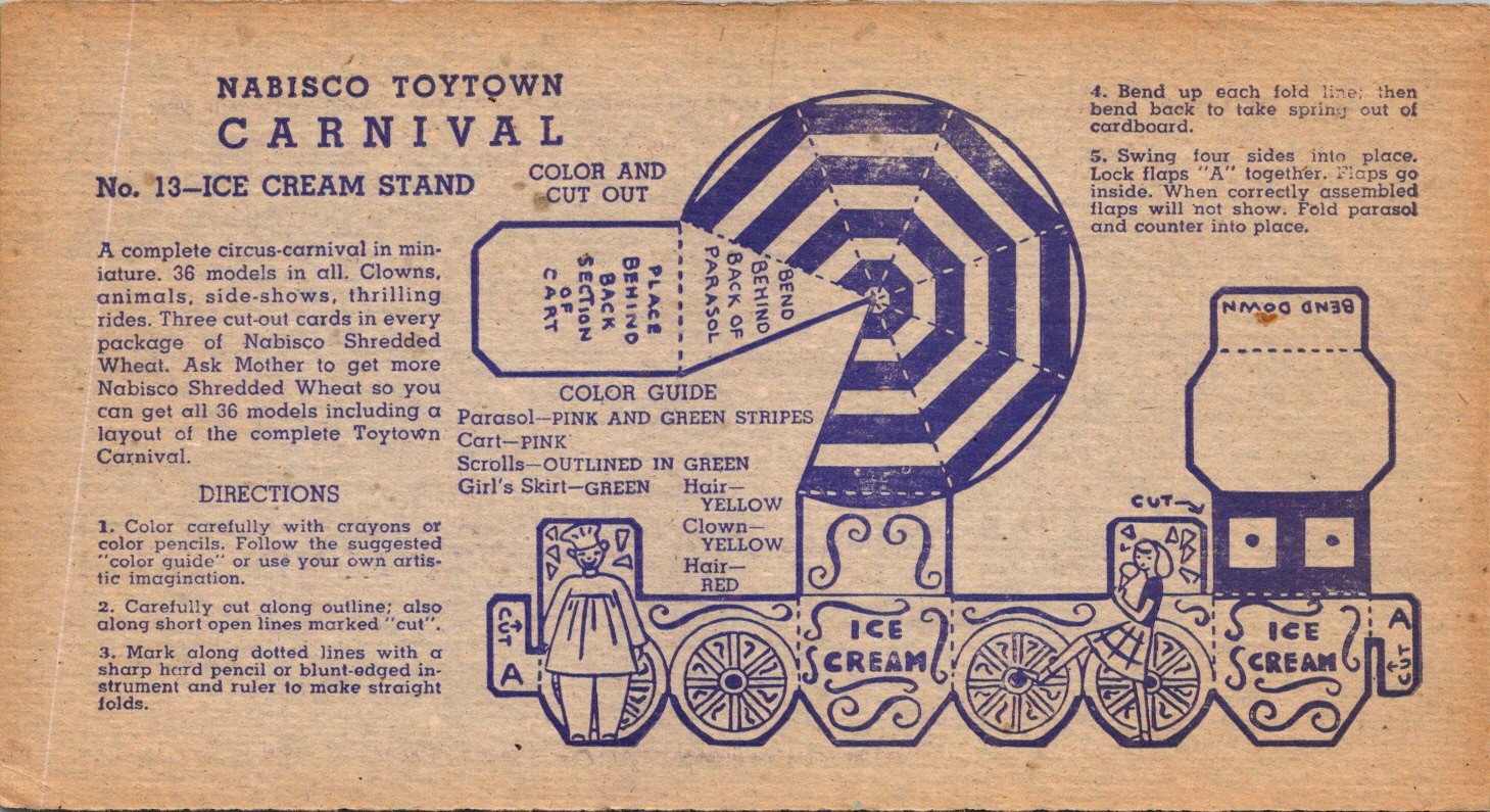Nabisco Toytown Carnival #13 Ice Cream Stand c1910 Cut-Out Paper Premium
