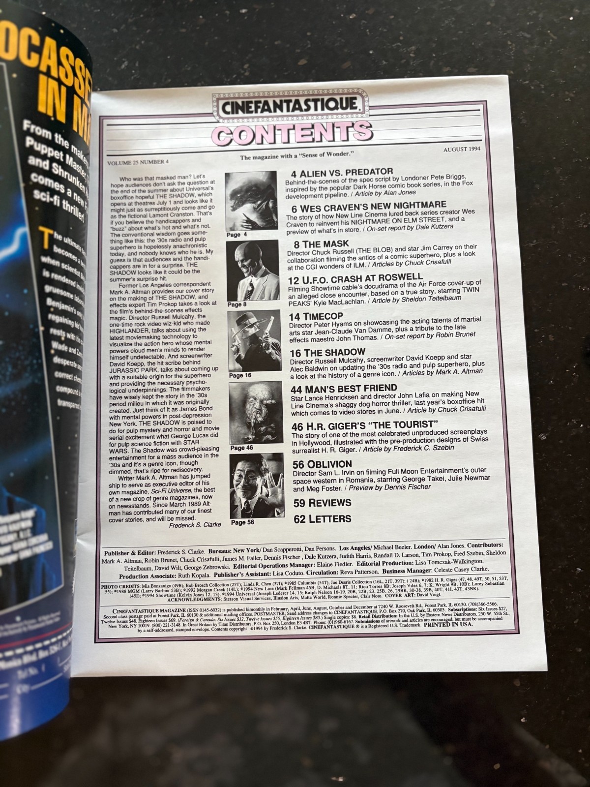 August 1994-Cinefantastique movie magazine-SHADOW-ALIEN-PREDATOR-MASK-VG+
