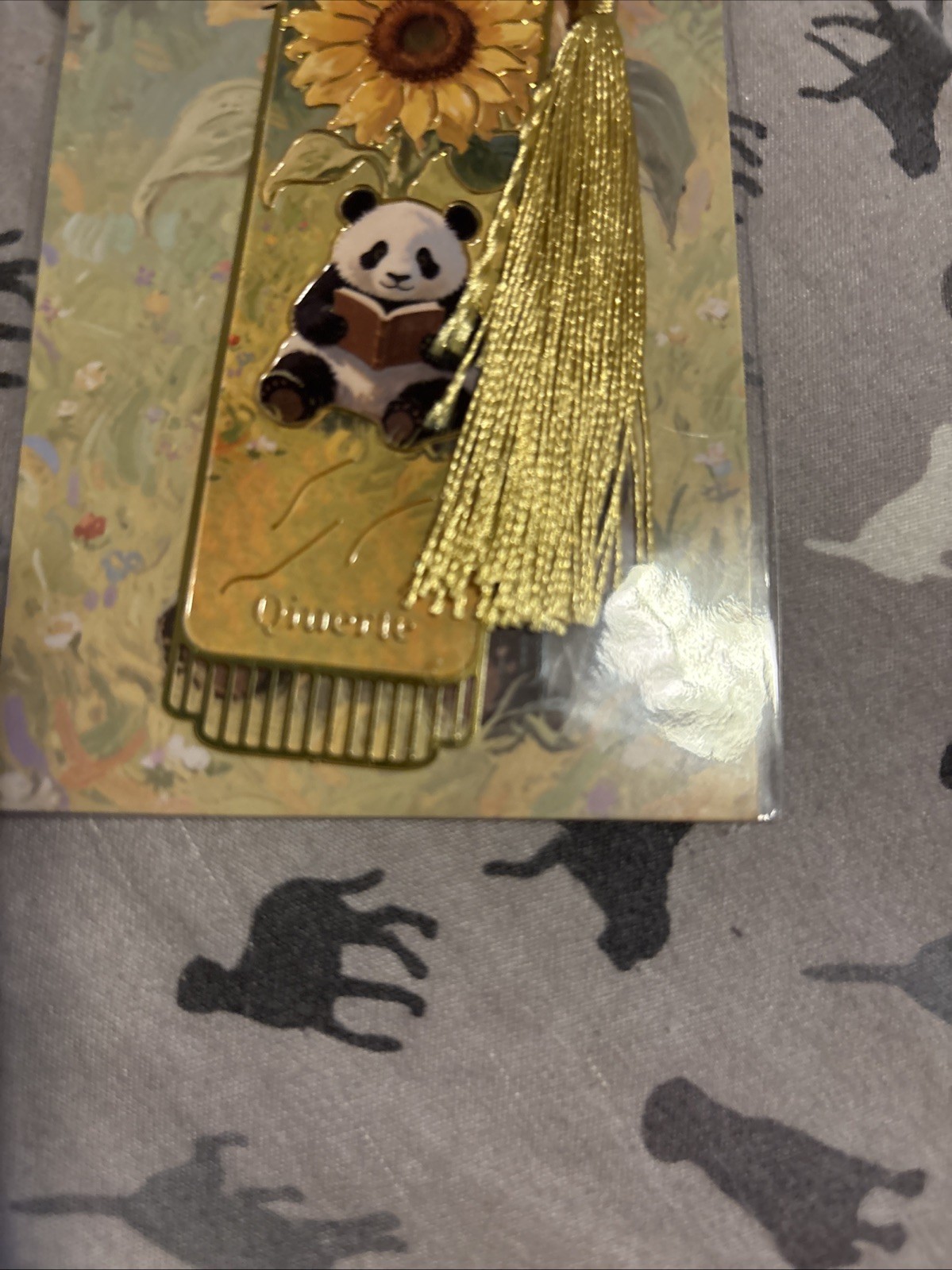 Sunflower Reading Koala Thin Metal Bookmark Multicolor Pattern Gold Tassel