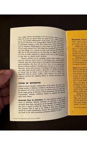 Metropolitan Life Arthritis Booklet 1953 Medical History Pamphlet Health Guide