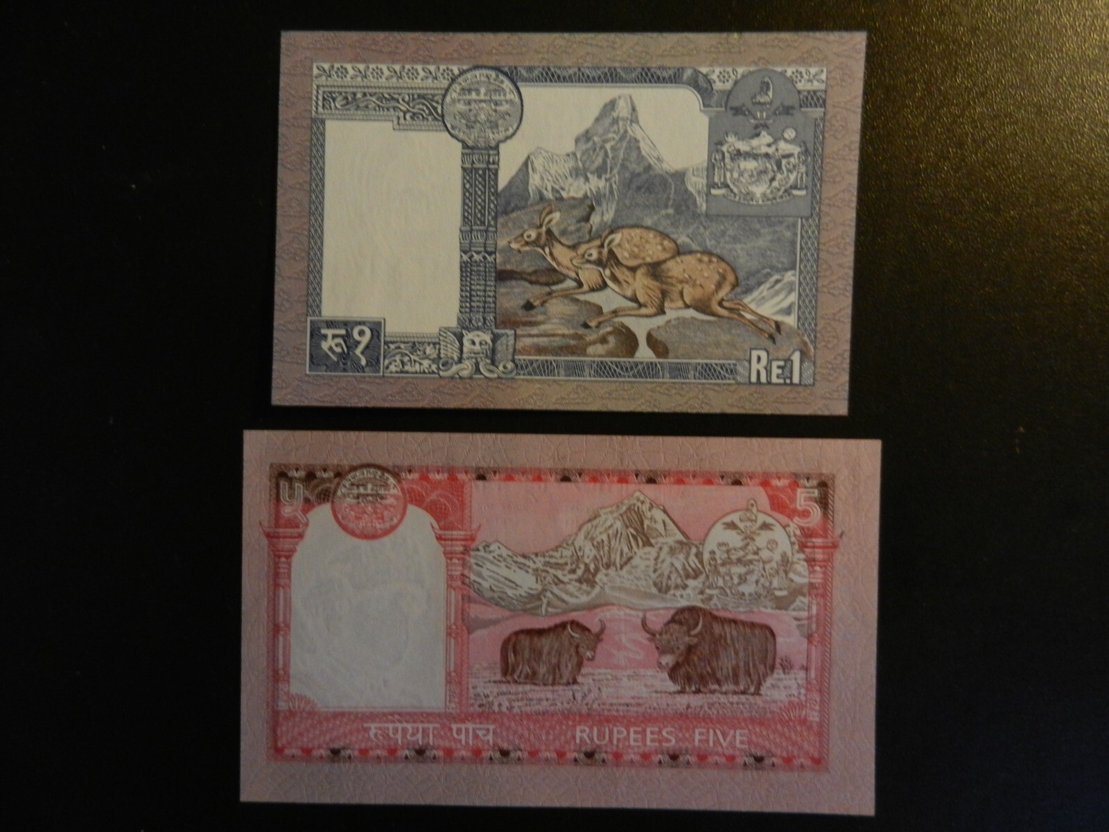 *NEPAL* UNCIRCULATED 1 and 5 RUPEE BANKNOTES