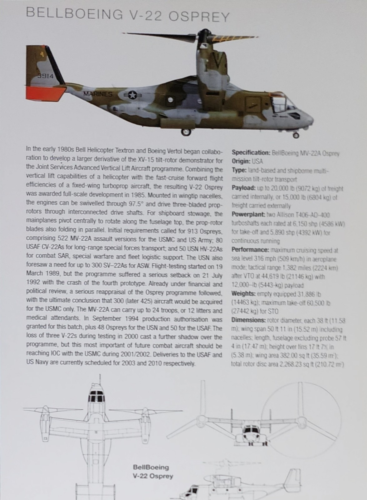 Bell Boeing Osprey Helicopter Picture Original Article Vtg Info Sheet