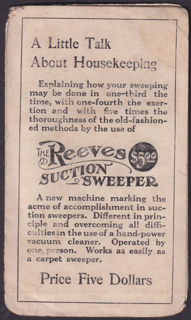 Reeves Suction Sweeper Vacuum Cleaner sales folder Milford CT c 1910