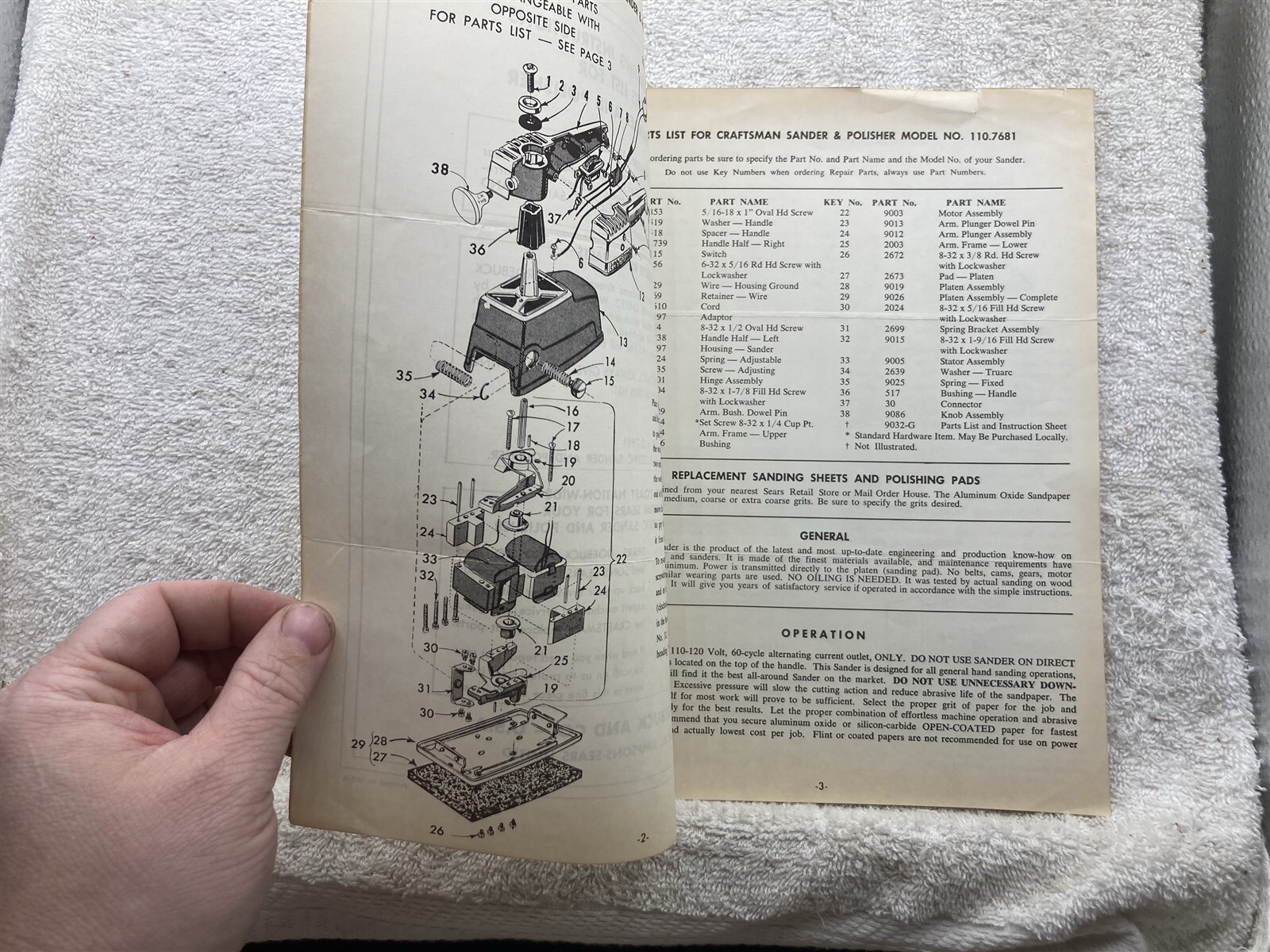 1960’s Craftsman Sander & Polisher Sears 110-7681 Owners Manual Vtg