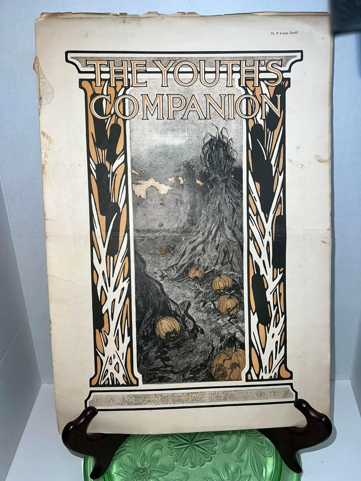 Antique 1901 fall number Youths companion Nice fall/Halloween cover w pumpkins