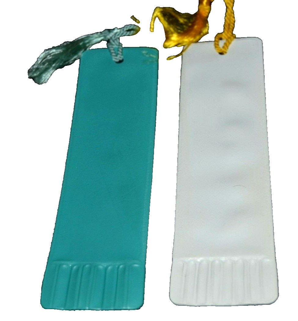 Bookmarks Blue/Gold & White/Gold with Tassels 6″ long 2 Vintage Soft Plastic NOS