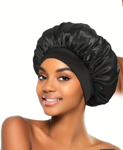 14 Inch Diameter Black Satin Lined Sleeping Bonnet