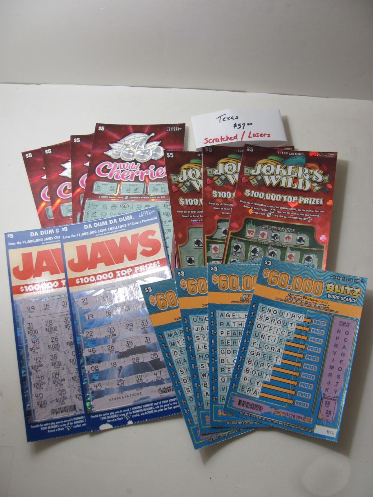 Texas Lottery Non-Winning Tickets – $57 Assorted prices – All Losers
