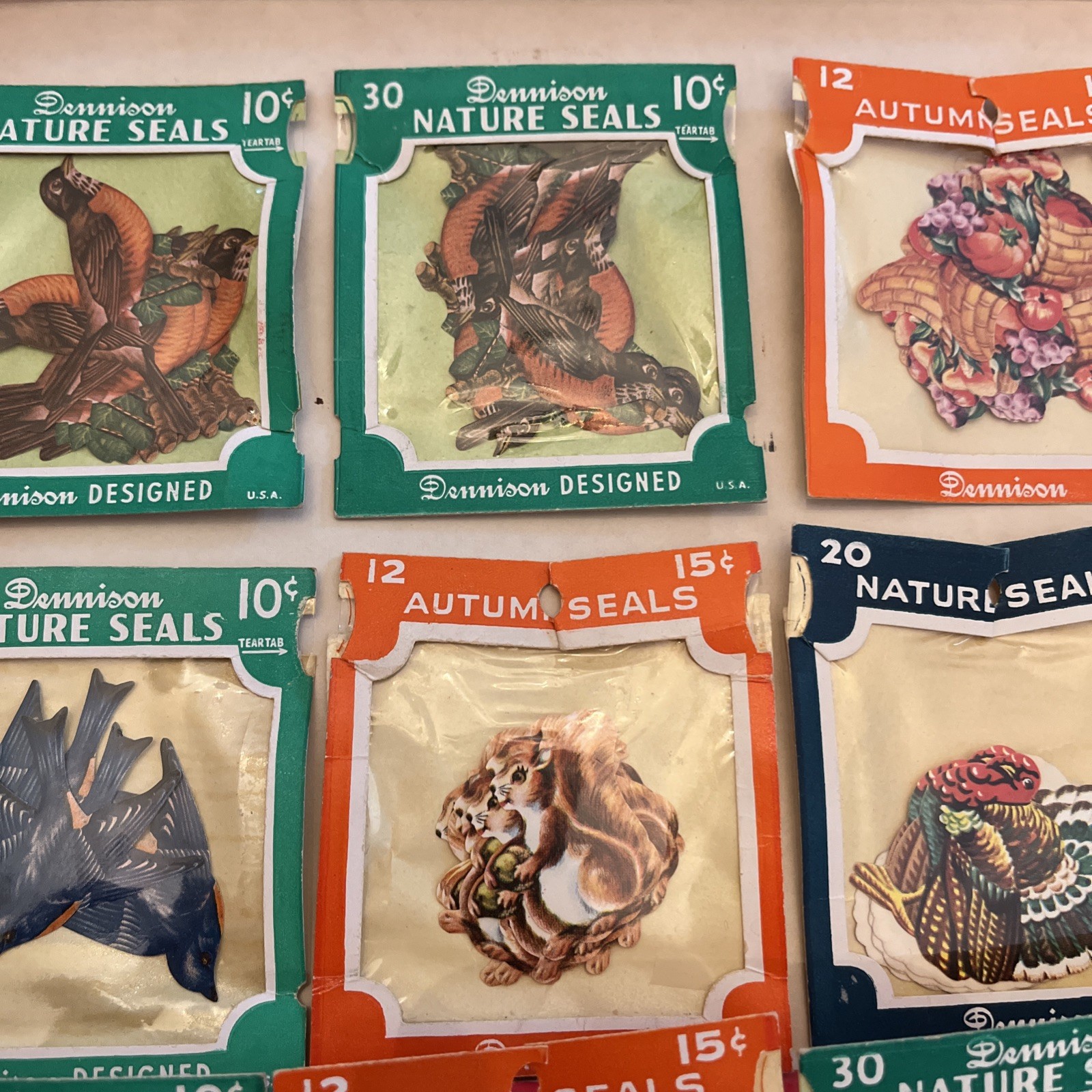 Vintage Gummed Seals Eureka Dennison Seasonal Butterflies Birds Stars Lot