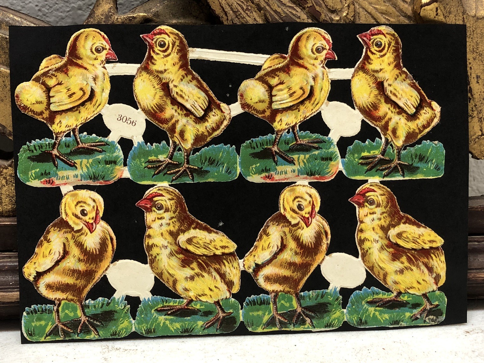 Young Bears Musician & Baby Chicks Die Cut Scraps Glued on Paper Double Sided L6