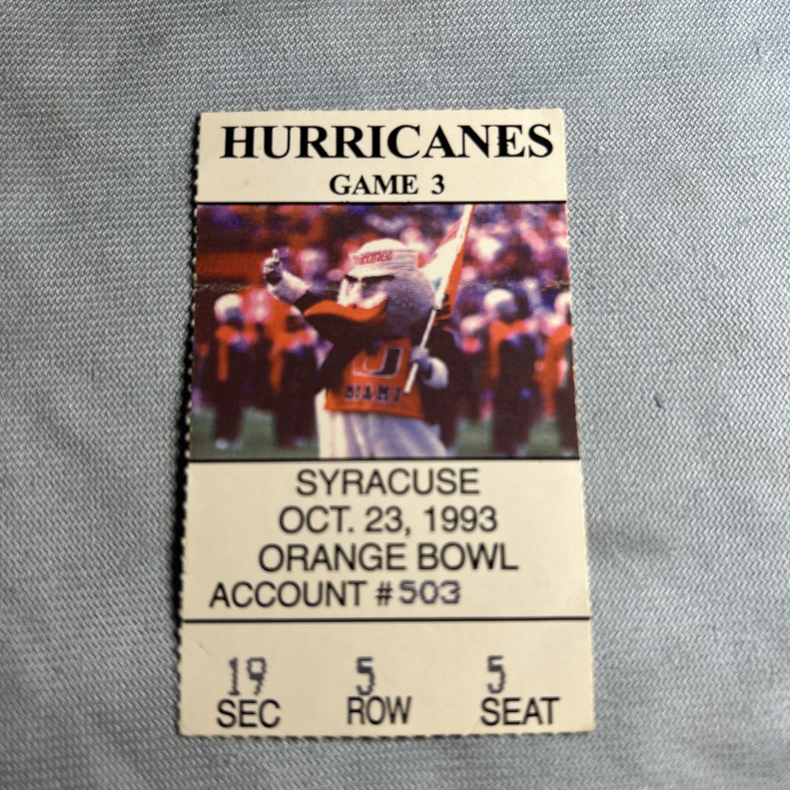 Miami Hurricanes Ticket Stub 1993 Orange Bowl Stadium Vs Syracuse Game 3
