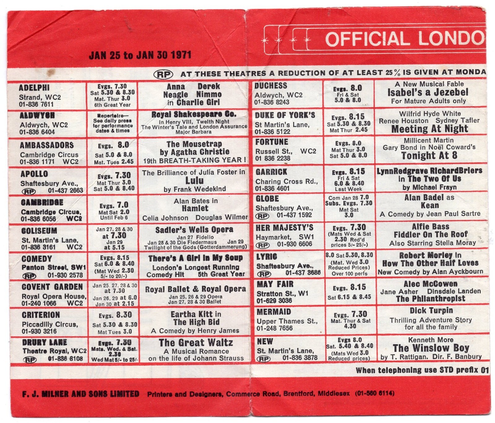 Six 1970s London UK Theatre Programs – Hair, Piccadilly, Lyric, Queens, etc