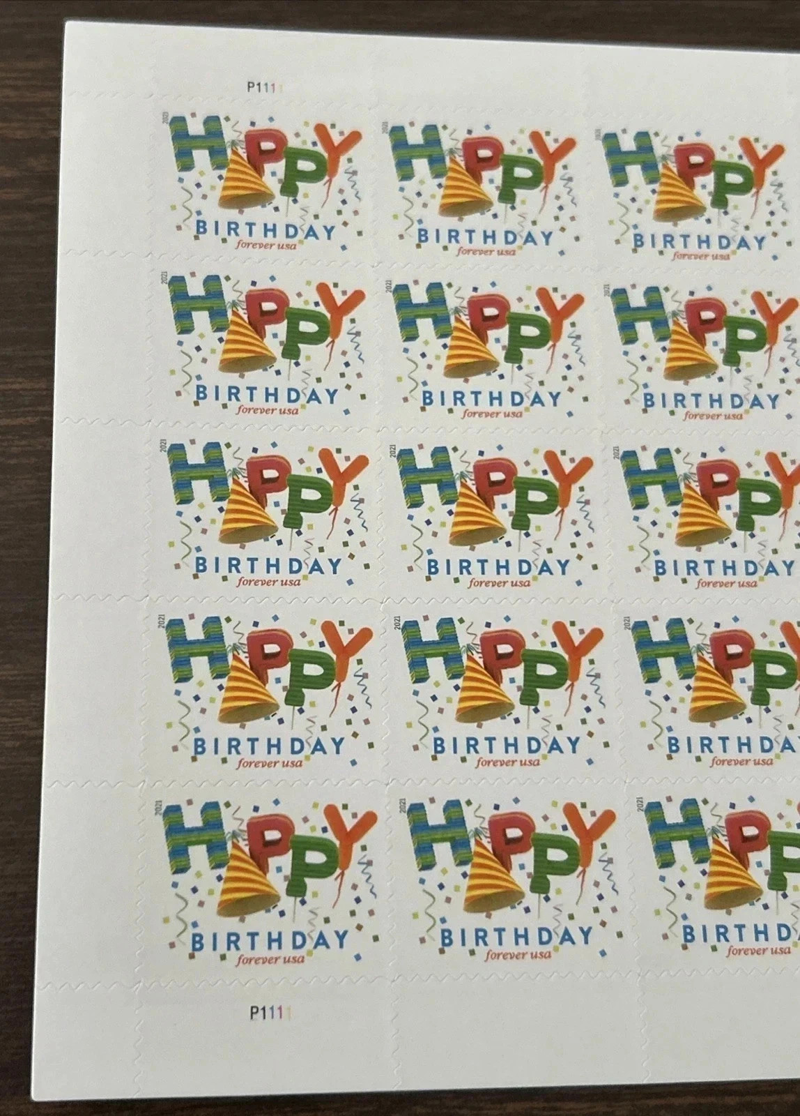 Sheet Of 100 Unused Forever First Class Happy Birthday Celebration Postage Stamp