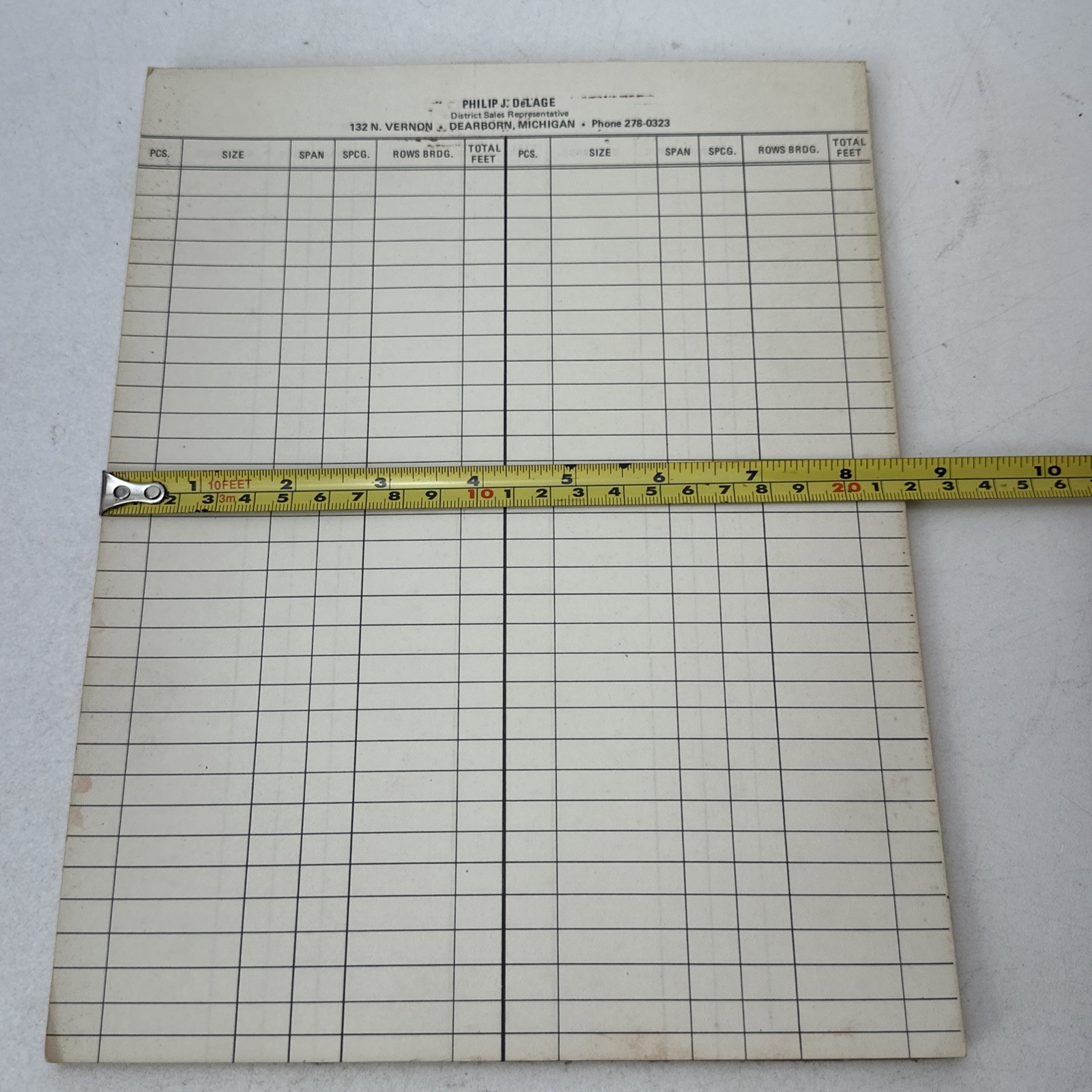 Vintage Paper Note Pad Philip DeLage Dearborn Michigan 11” x 8.5”