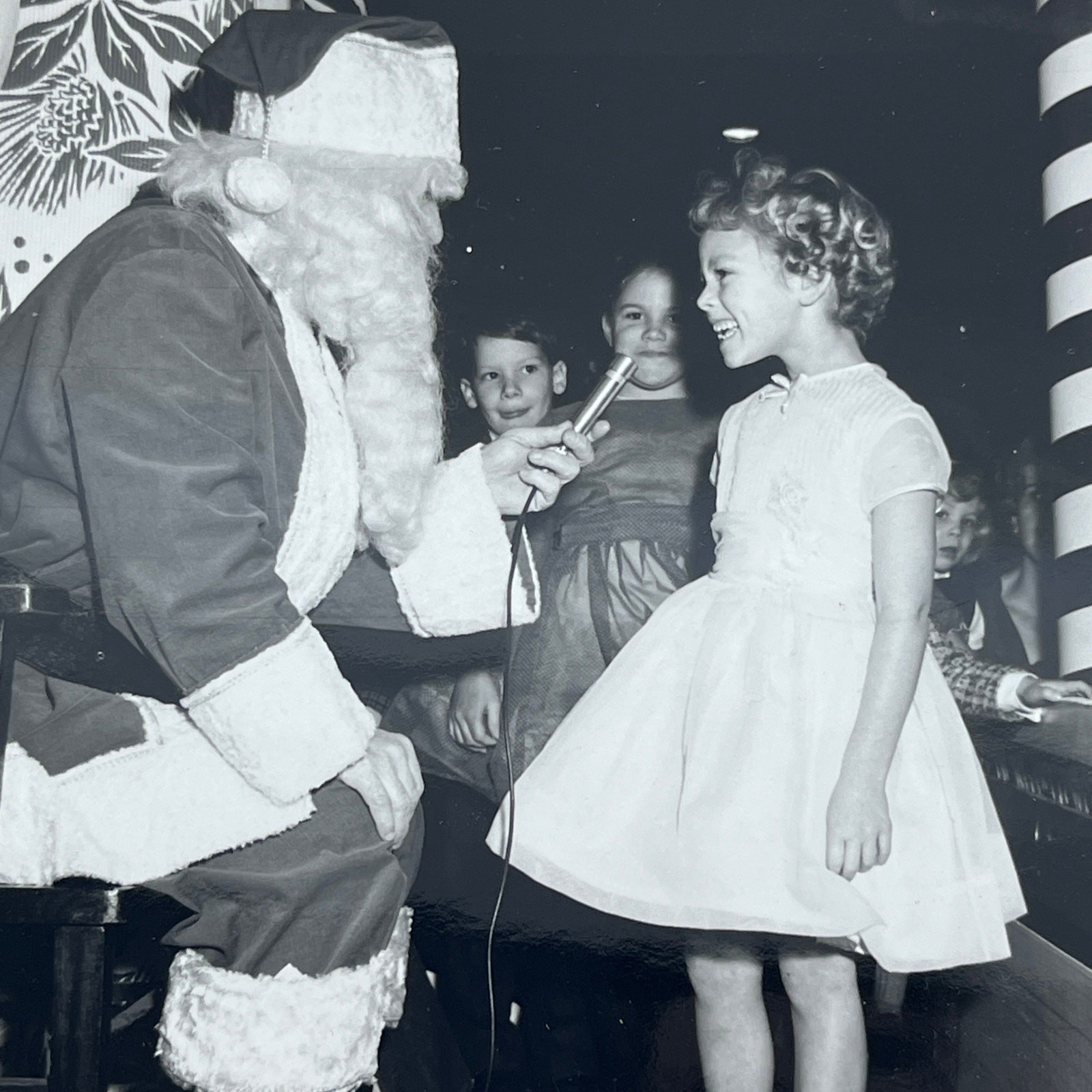1950s Christmas Party Photograph Young Girl Meets Santa 5×7″ AB7