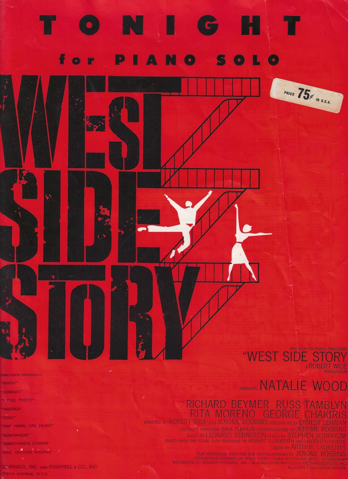 1961 TONIGHT Piano Solo Sheet Music WEST SIDE STORY Leonard Bernstein