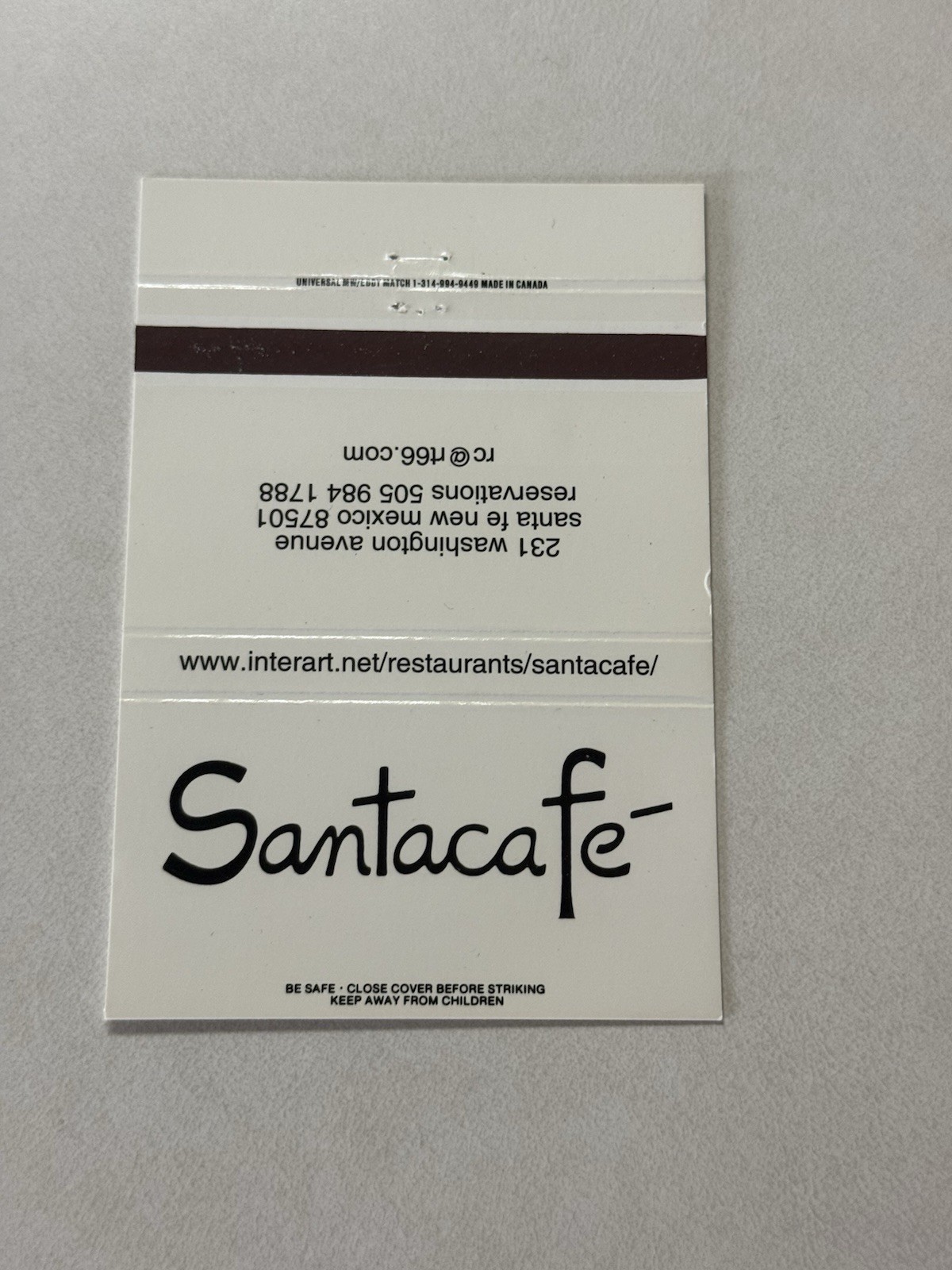 Santa Cafe Santa Fe New Mexico Matchbook Cover 348